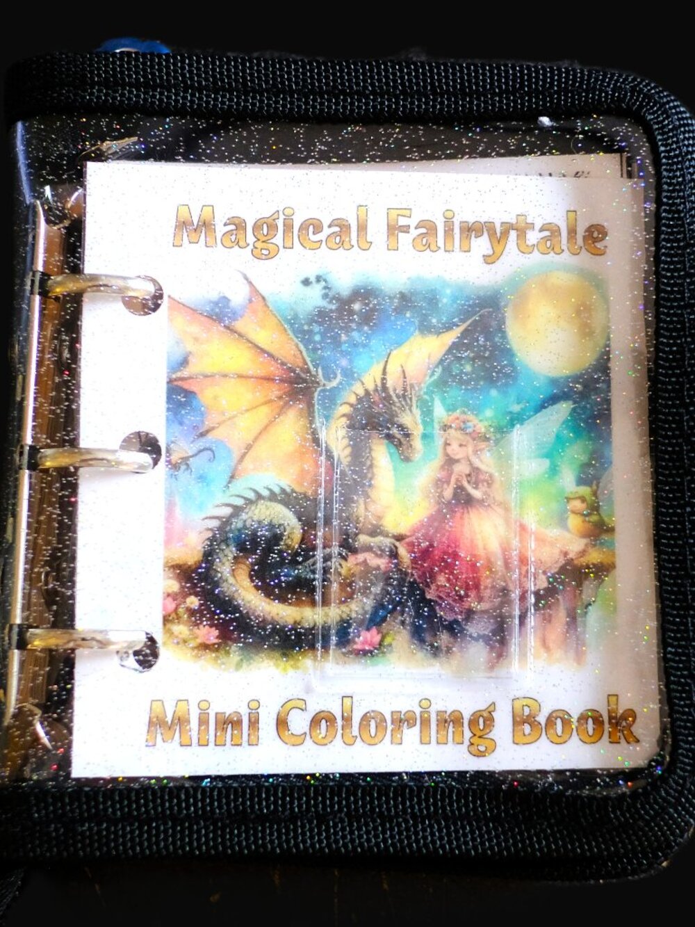 Mini Coloring Book & Pencil Set, Magical Fairytale, Handmade, binder cover